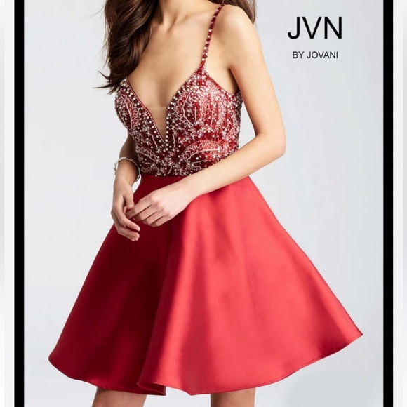 JVN by Jovani Red Beaded Fit & Flare Dress – Size 4 - Picture 10 of 10